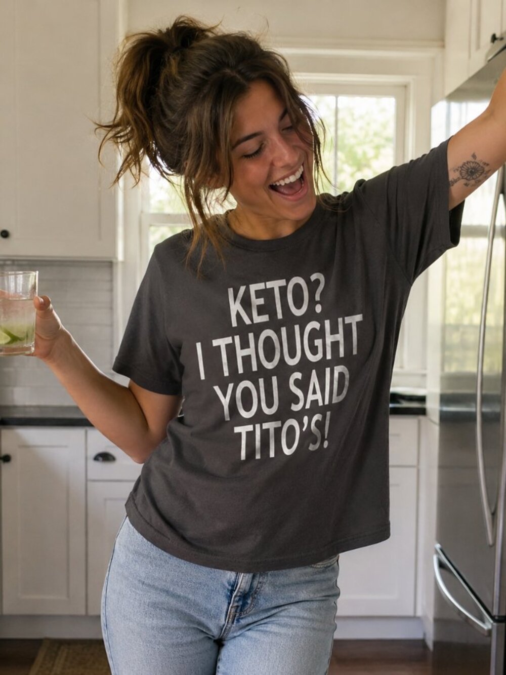 Port and Company Gray Short Sleeve Tee with Humorous Text - Picture 1 of 5